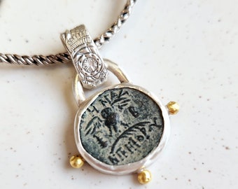 Ancient Greek Owl Coin Pendant, Silver, 22 kt Gold and  Ancient Coin Necklace , Owl Pendant, Ancient coin Jewelry