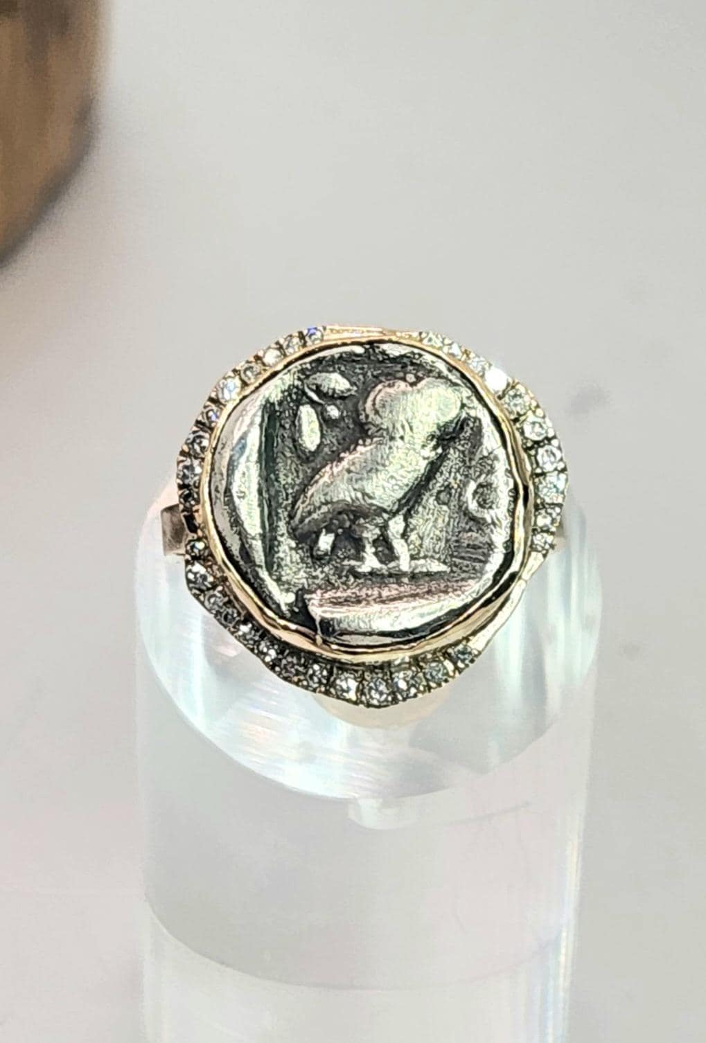 RESERVED FOR MOCHA,Owl Coin Ring with Diamond