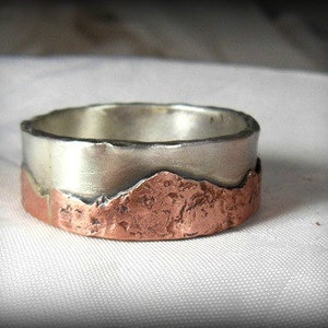 Men's Wedding Band, Mountain Ring,  silver and copper  band, Men's Rustic Band, mountain jewelry,Climbing jewelry,  Men's mountain band