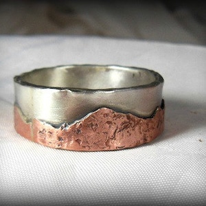 Men's Wedding Band, Mountain Ring,  silver and copper  band, Men's Rustic Band, mountain jewelry,Climbing jewelry,  Men's mountain band