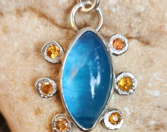 Aquamarine and Sapphire Pendant ,Yellow Sapphire Gemstone Satellite  Necklace, Aquamarine and sapphire Jewelry