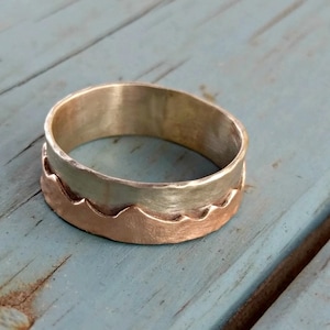 Mountain Ring, solid 14 kt gold mountain wedding band, Men&#39;s Wedding Ring, custom made  gold ring,custom made mountain band, outdoor wedding