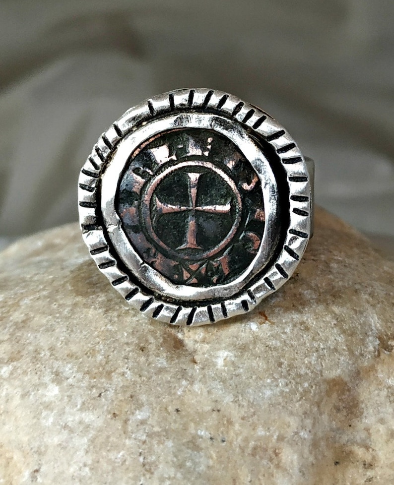 Statement Ring Crusader Coin Ring authentic antique coin unisex Mens Ancient Coin Ring Silver ring sterling coin ring