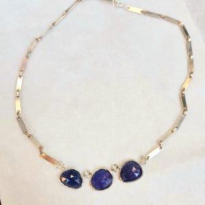 Tanzanite Silver  Necklace, Sterling Silver and Tanzanite Link Necklace, Tanzanite Jewelry