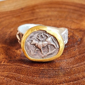 Ancient Greek Coin Ring, Silver, 22 kt gold Coin Ring, ancient coin jewelry image 5