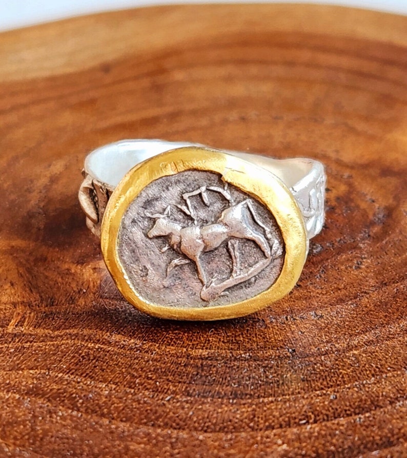 Ancient Greek Coin Ring, Silver, 22 kt gold Coin Ring, ancient coin jewelry image 5