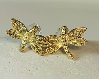 18 kt gold Dragonfly Studs, Solid Gold Dragonfly Post Earrings, 18 kt Gold Jewelry