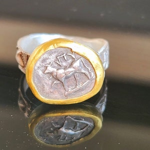 Ancient Greek Coin Ring, Silver, 22 kt gold Coin Ring, ancient coin jewelry image 3