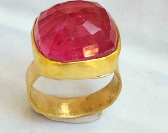 RESERBED FOR K, 21  Carat Pink Tourmaline Solitaire Ring, 18 kt Solid Gold Huge Tourmaline Cocktail Ring ,  Tourmaline Jewelry