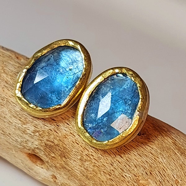 RESERVED FOR DIANE,Aquamarine Gold Studs, Aqua and  22 kt  Gold and Sterling Post Earrings,  Aquamarine Jewelry