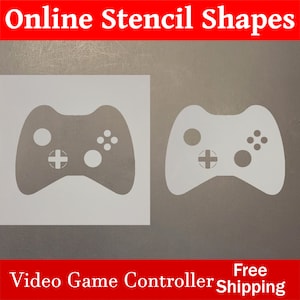 May include: A white stencil of a video game controller. The stencil is on a gray background. The text "Online Stencil Shapes" is at the top of the image in red letters. The text "Video Game Controller" is at the bottom of the image in red letters. The text "Free Shipping" is at the bottom right of the image in red letters.