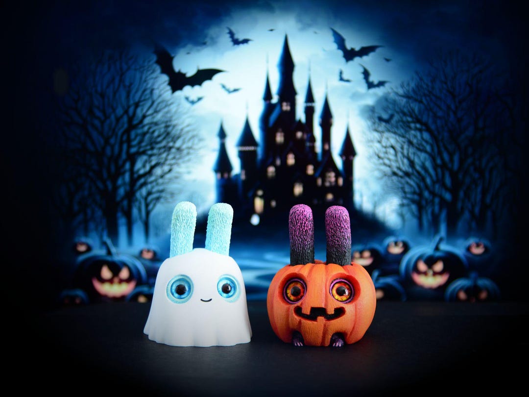 Handmade Halloween Figurine Duo: Shocked Rabbits Cosplaying as a Ghost ...