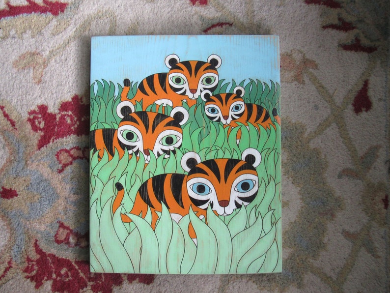 Tigers Original Acrylic Painting On Wood
