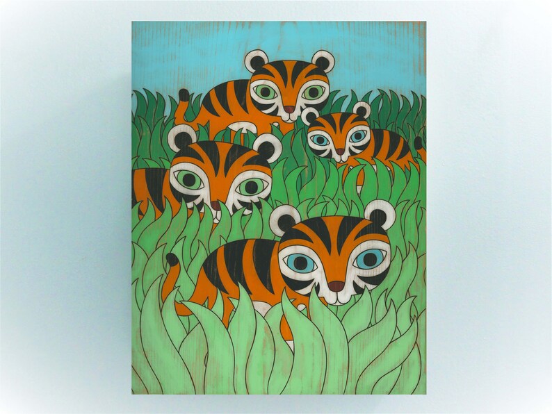 Tigers Original Acrylic Painting On Wood
