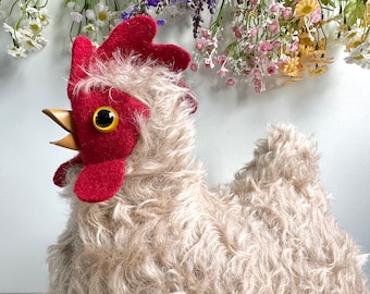 Dinah - Heirloom Mohair Chicken Soft Toy Hen Animal Plushie Made in New Zealand OOAK