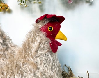 Freckles - Heirloom Soft Toy Chicken Animal Plushie Mohair Hen Made in New Zealand OOAK