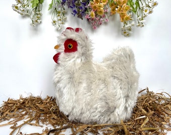 Camellia - Mohair Plush Chicken - White Soft Toy Hen Animal Plushie - Handcrafted in New Zealand - Limited Edition