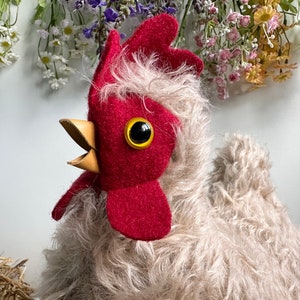 Dinah Heirloom Mohair Chicken Soft Toy Hen Animal Plushie Made in New Zealand OOAK image 6