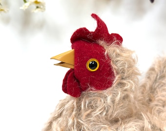 Honeyblossom - Mohair Plush Chicken - Soft Toy Hen Animal Plushie - Handcrafted in New Zealand - OOAK