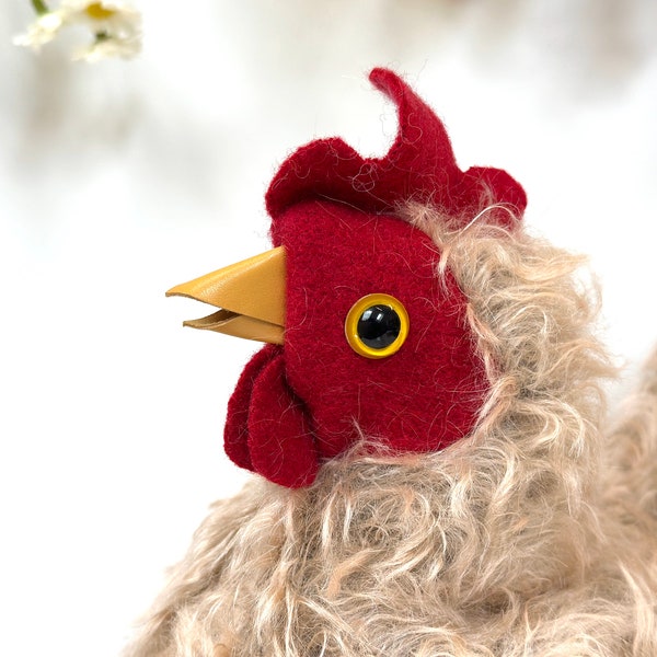 Honeyblossom - Mohair Plush Chicken - Soft Toy Hen Animal Plushie - Handcrafted in New Zealand - OOAK