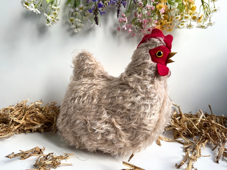 Dinah Heirloom Mohair Chicken Soft Toy Hen Animal Plushie Made in New Zealand OOAK image 3