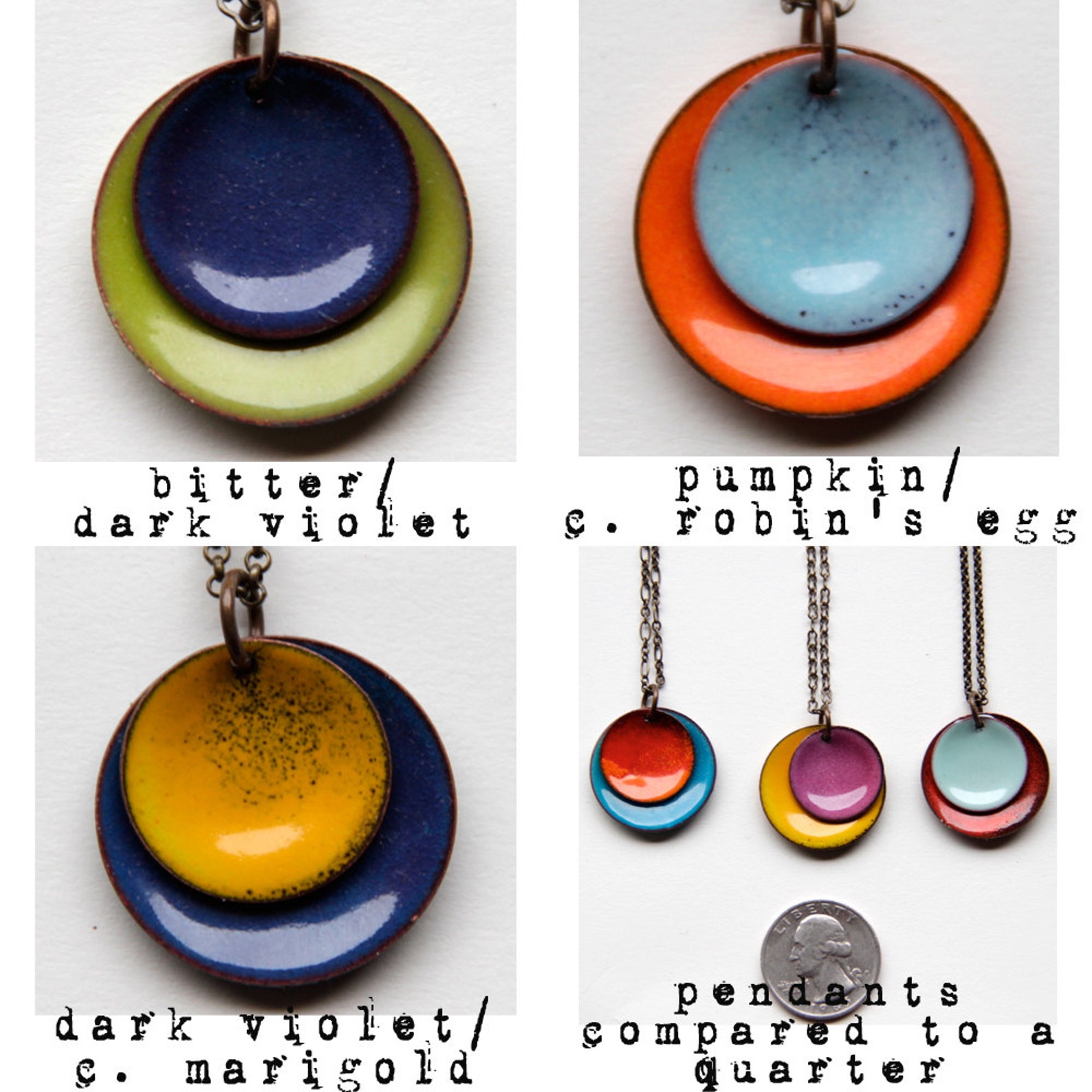 Artisan crafted torch fired enamel two domed discs necklace Etsy
