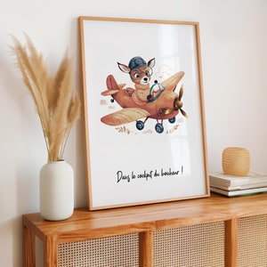 Póster infantil de avión, decoración de habitación de bebé en impresión digital. regalo de nacimiento personalizado para descargar al instante.