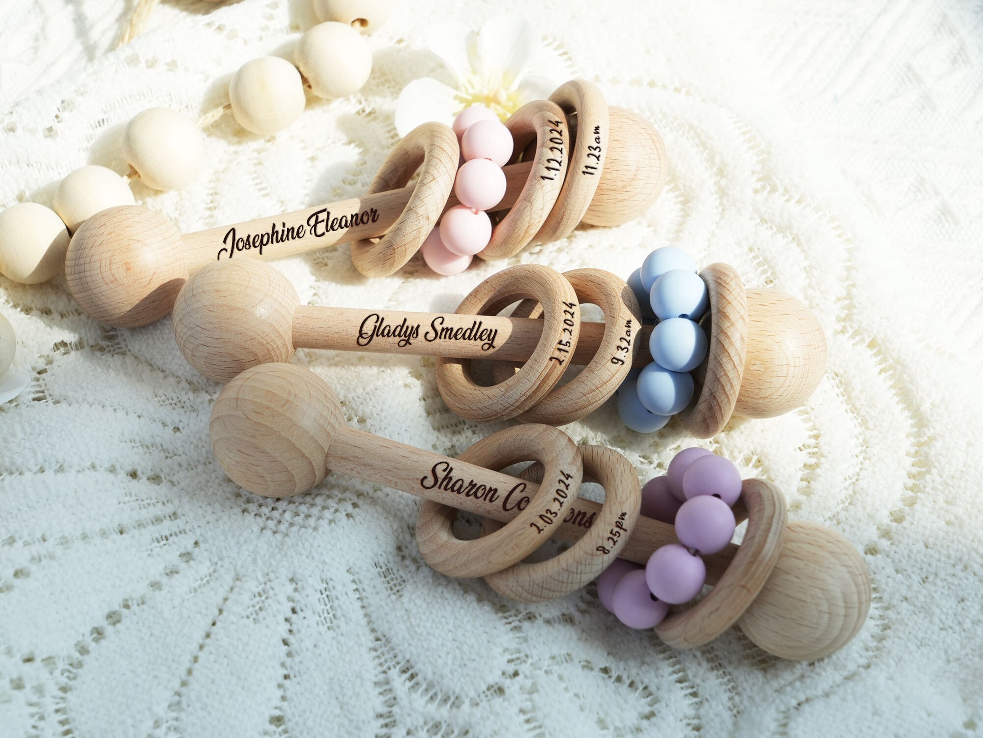 Personalized Wooden Baby Rattle,sensory Baby Toys,montessori Toy,baby