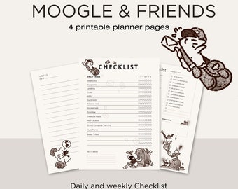 Moogle & Friends - 4 pagine di pianificazione ffxiv stampabili per il servizio di checklist giornaliero e settimanale di WoL - Moogle fat cat Korpokkur