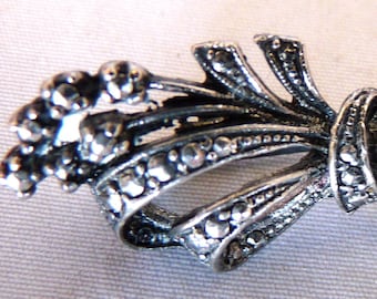 Vintage bow floral vintage brooch pin Victorian cut steel look jewerly