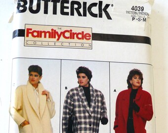 Butterick 4039 vintage sewing pattern ladies coats Family Circle Coll. 1986 size P S M 6 - 14  not used