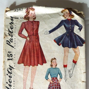 Simplicity No 3547 vintage sewing pattern girls shirt dress circle skirt shating costume dress 1940 sports