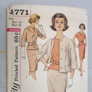 Simplicity 4771 sewing pattern jacket skirt jacket blouse size 19 bust 36 50s