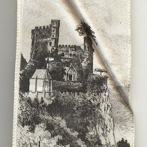 Burg Rheinstein castle bookmark vintage souvenir Germany silk Victorian