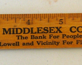 Vintage Middlesex Co-Operative Bank Lowell MA advertising ruler