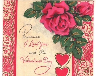 Buzza Cardozo vintage Valentines card 50's Hollywood CA red roses