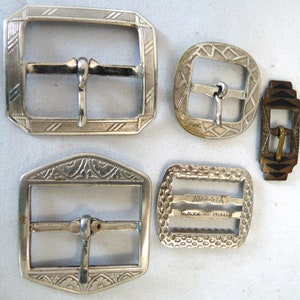 5 antique vintage art decco Art Nouveau sewing buckles steel brass enameled shoe