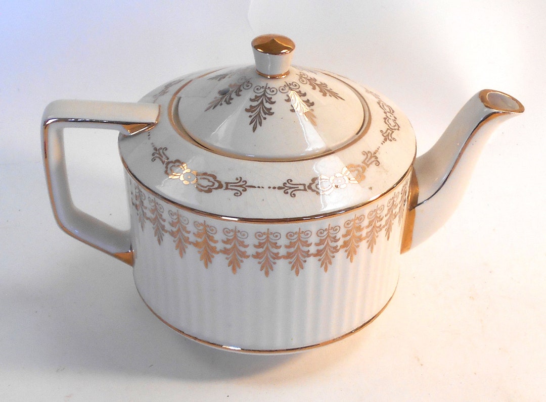Vintage Sadler Staffordshire England Tea Pot Cream Gold Etsy