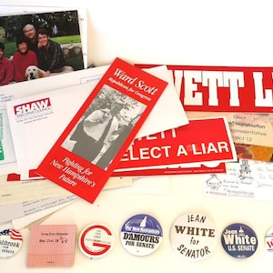 NH state political campaign paper ephemera pinbacks lot 27 vintage collectible mixed media collage