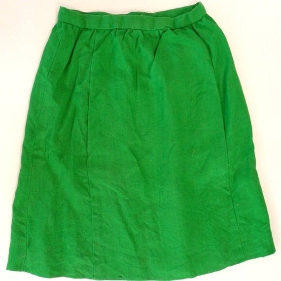vintage skirt Moygashel emerald green linen A line mi… - Gem