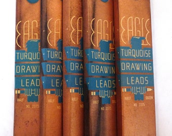 5 Vintage boxes Eagle Pencil Co Turquoise drawing leads advertising art drafting tools