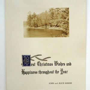 Photo Christmas card John Alice Marsh 1950s vintage Lake Winnipesaukee NH cottage Lake Winnipesaukee