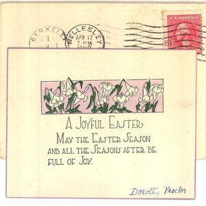 Vintage 1920 Easter card lillies hand painted Procter floral postal cover