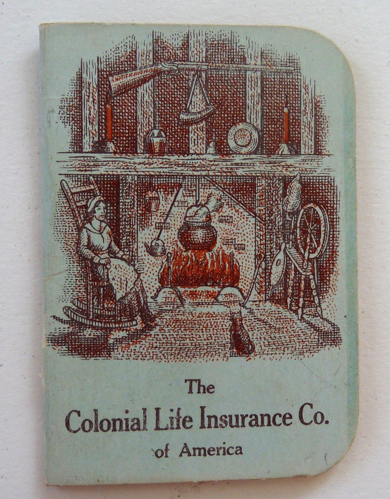 Colonial Life Insurance America vintage sewing needle book case fireplace ephemera