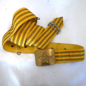 Vintage Russian brass belt buckle gold web belt uniform USSR