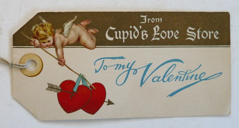 Antique Victorian Valentine card tag Cupid/'s Love Store Nister 1910 vintage die cut London