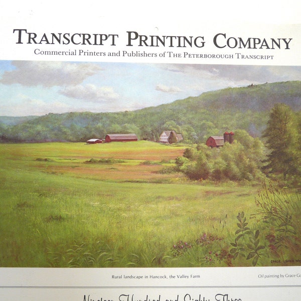 1983 Transcript Printing Keene NH calendar painting Peobody Farm Hancock artist Grace Gordan Way print home decor