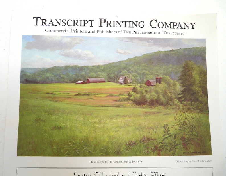 1983 Transcript Printing Keene NH Calendar Painting Peobody Etsy