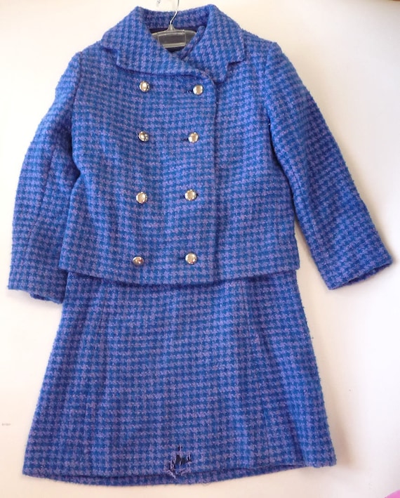 Wool Dress Matching Jacket Set Vintage 60s Blue Lavender 12 Hounds Tooth  Check Plaid Designer Ladies Suit Jackie O Double Breasted A Line - Etsy