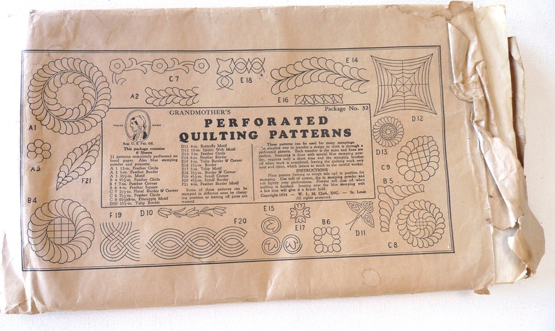 Clark envelope perforated Quilting patterns No 32 1934 vintage paper ephemera collectible